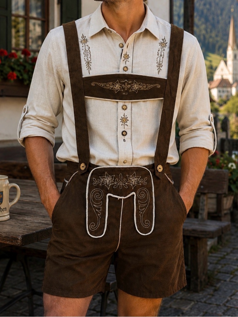 Lederhosen Costume German Bavarian Oktoberfest Adult Brown Shorts Halloween